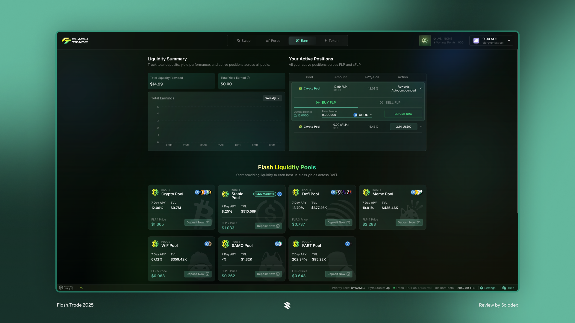 Holding FLP to earn passive yield from the FlashTrade platform