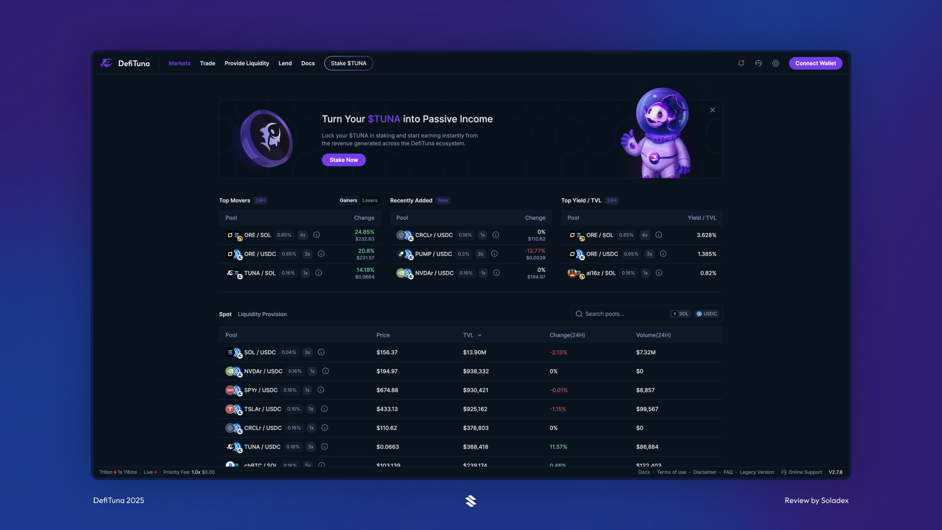 The DefiTuna home page