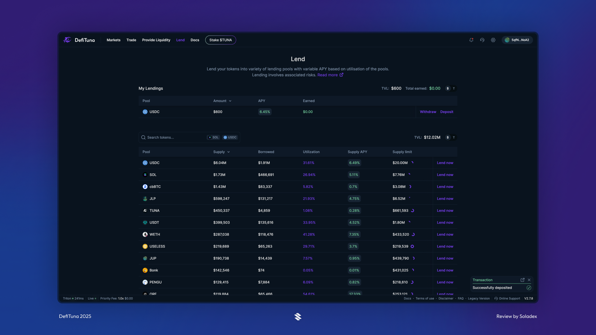 Transaction success message
