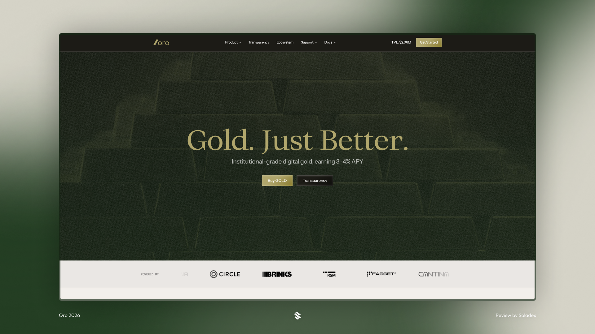 The Oro Finance homepage, showing their product offerings.