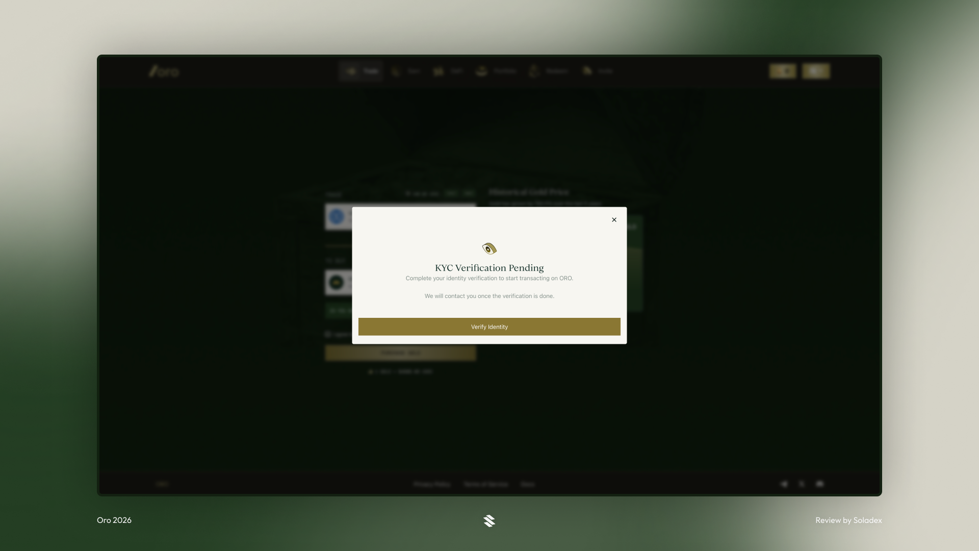 Completing KYC is required to use Oro Finance