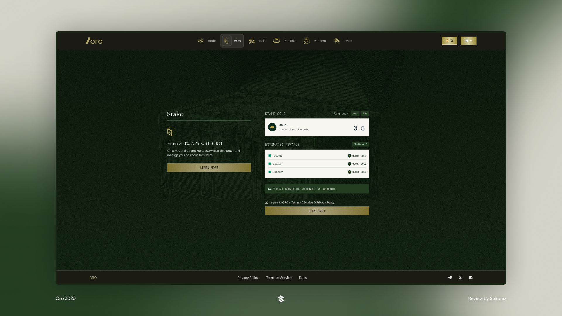 Oro is the first platform that allows you to earn real yield on your gold