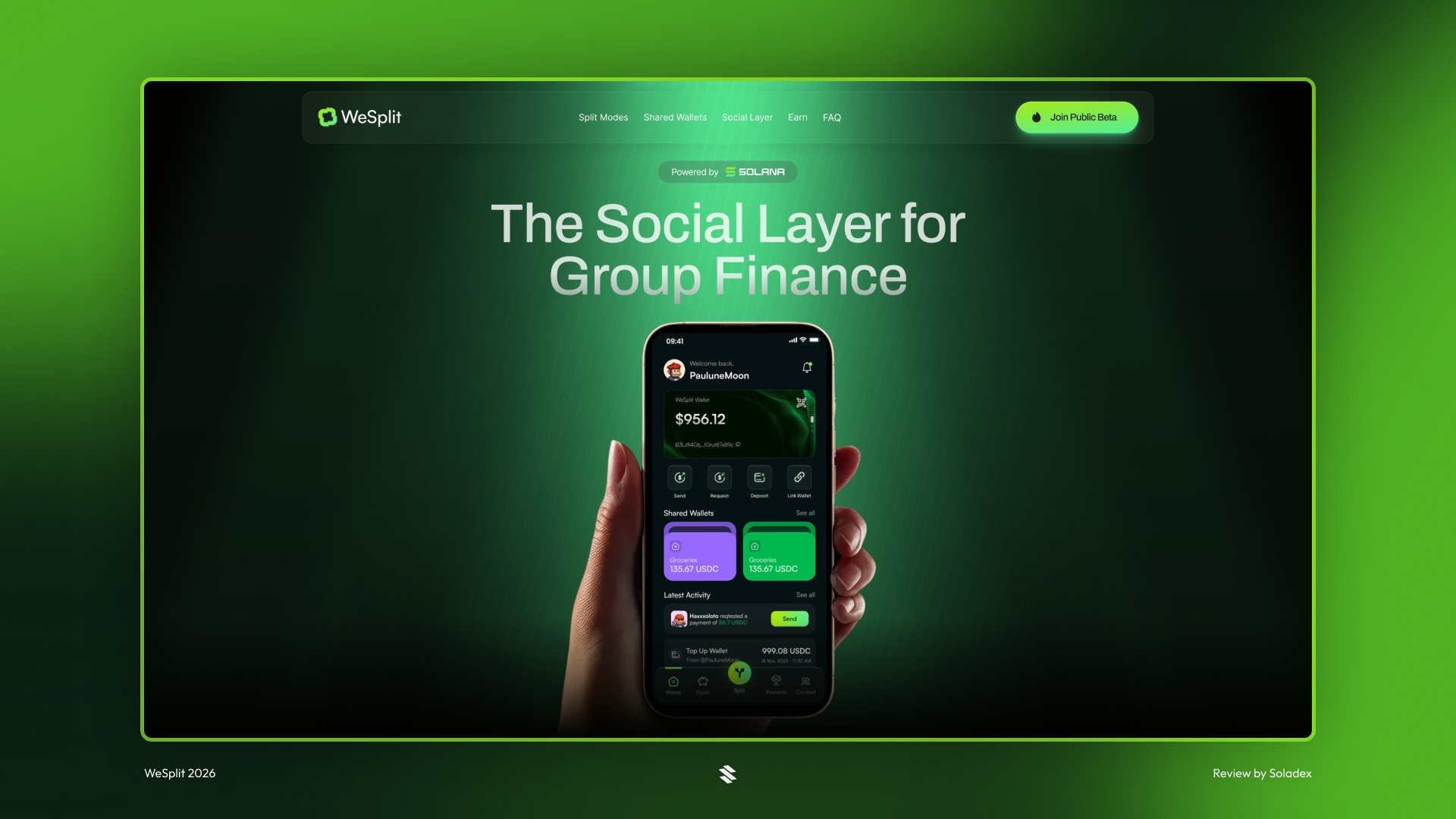 The homepage of WeSplit on Solana