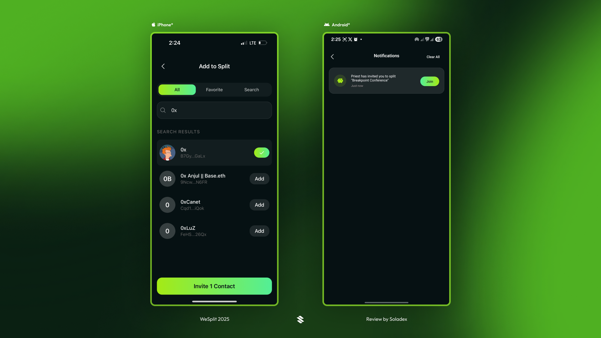 Adding members to split the bill on WeSplit