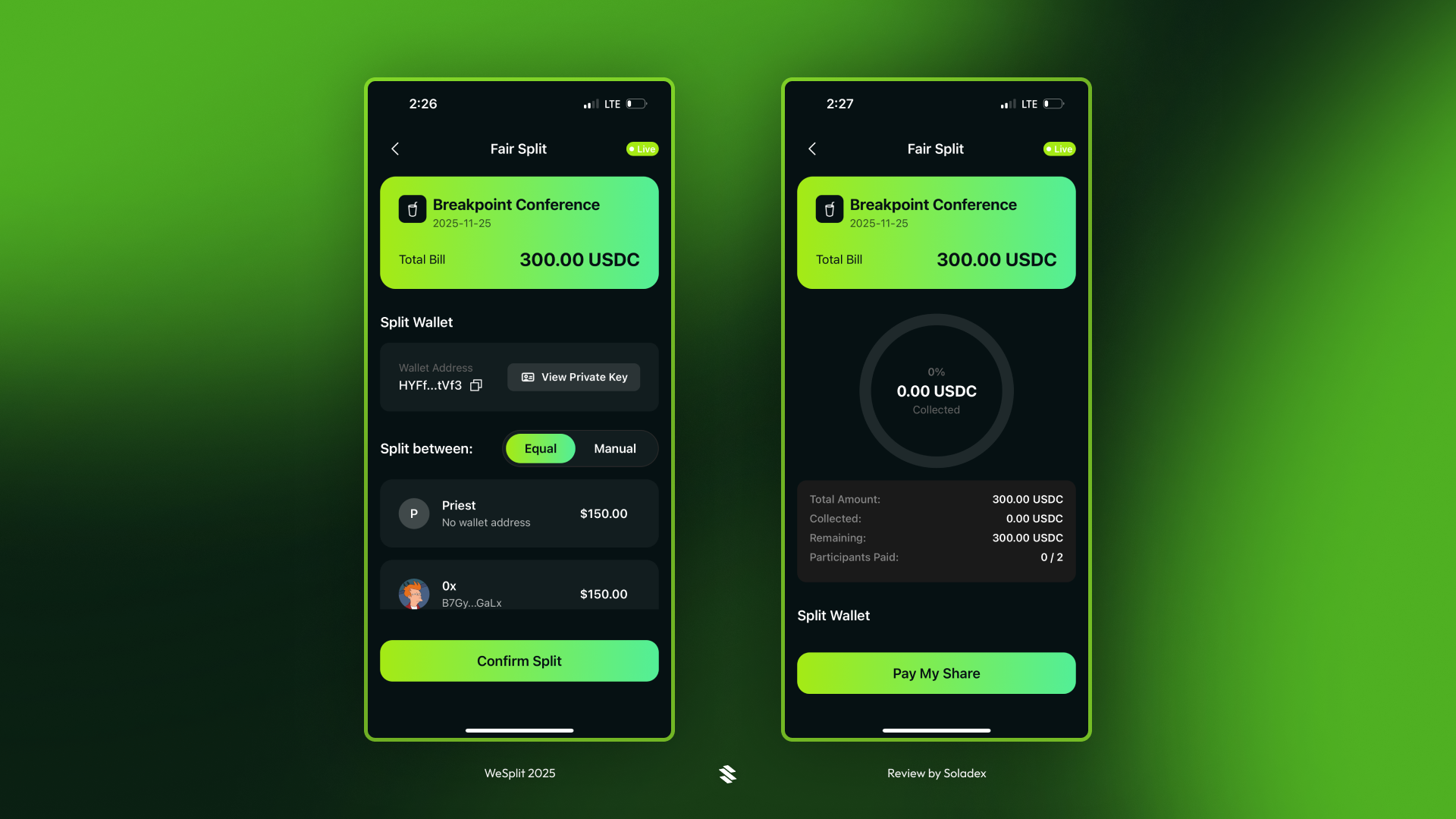 Confirming the bill creation inside the app
