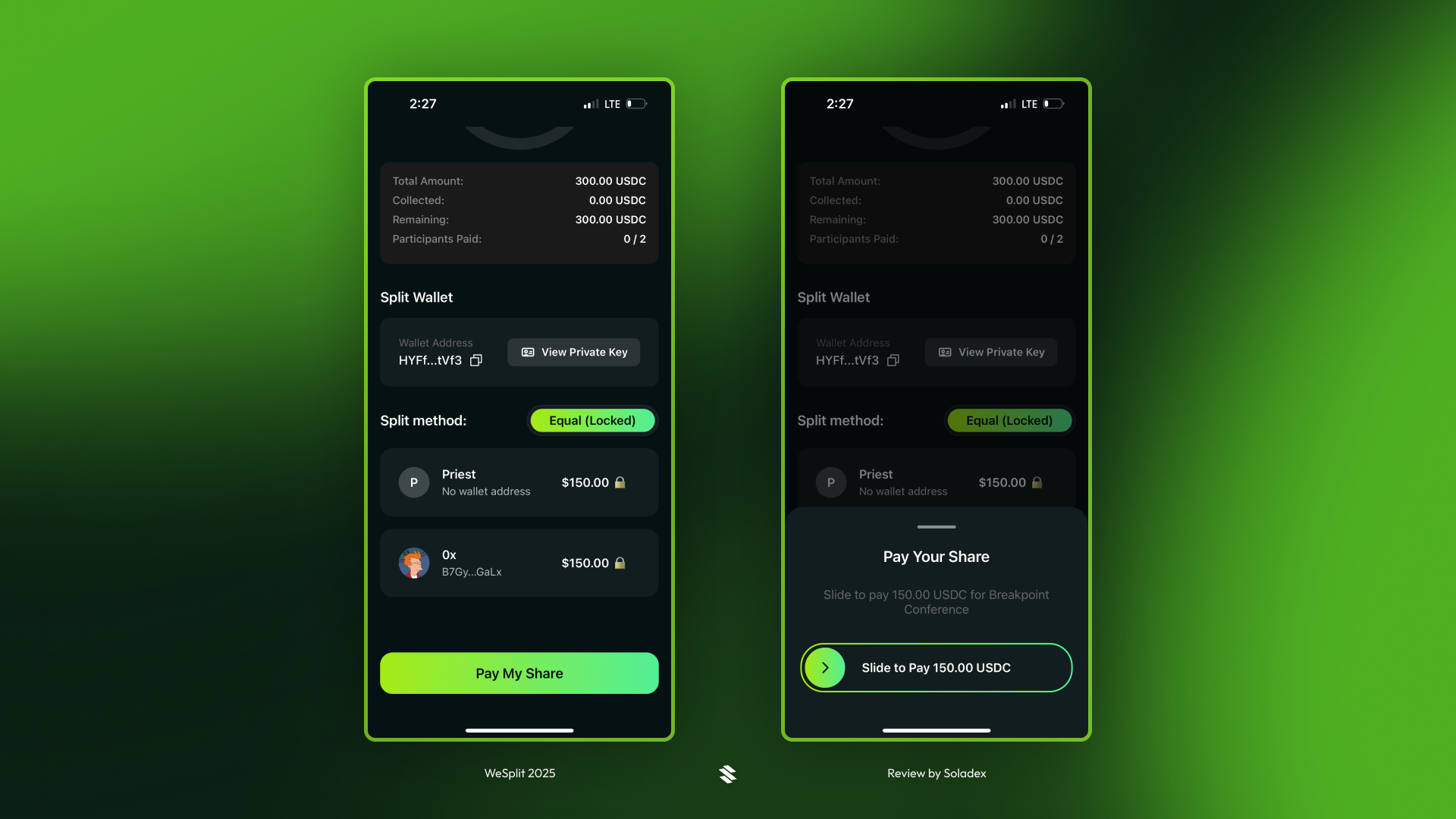 The new wallet that WeSplit creates for the bill
