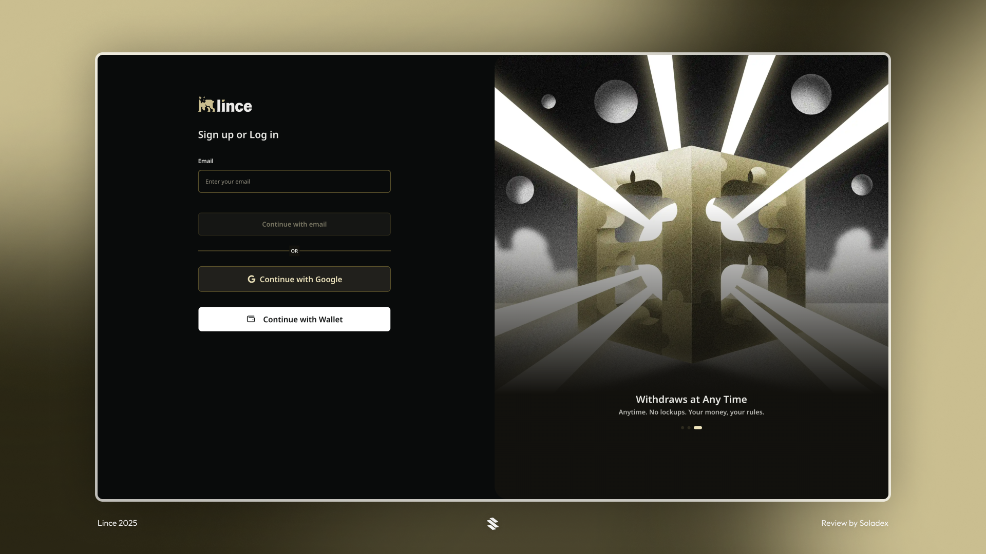 The Lince Finance sign up screen