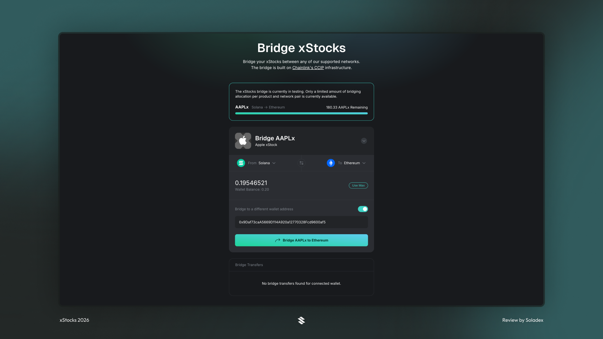 Bridging xStocks from Solana to Ethereum.