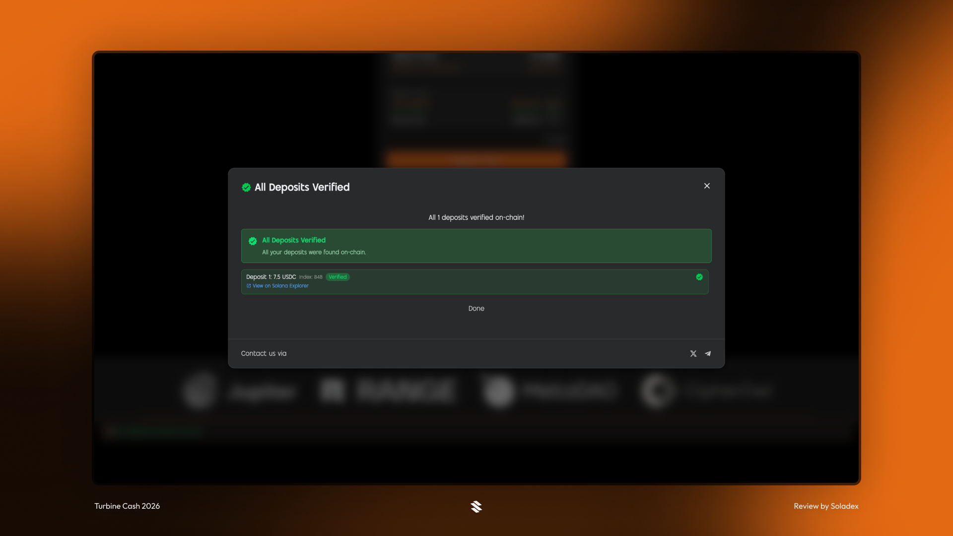 The deposit verified confirmation