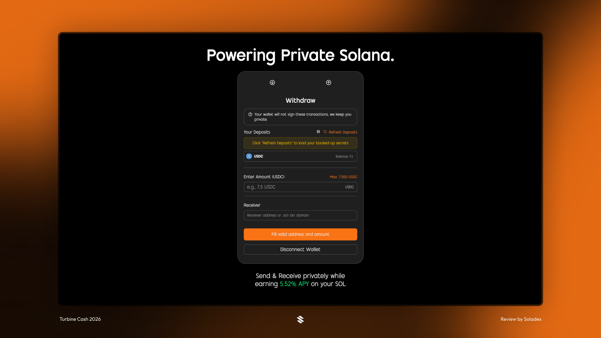 Withdrawing privately on Solana using Turbine Cash