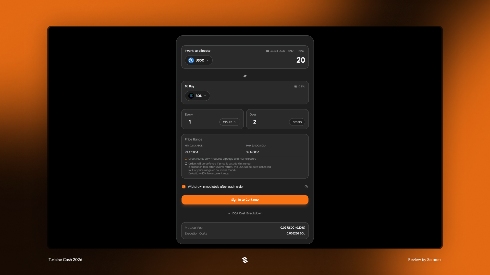 Initiating a private DCA on Solana using Turbine Cash