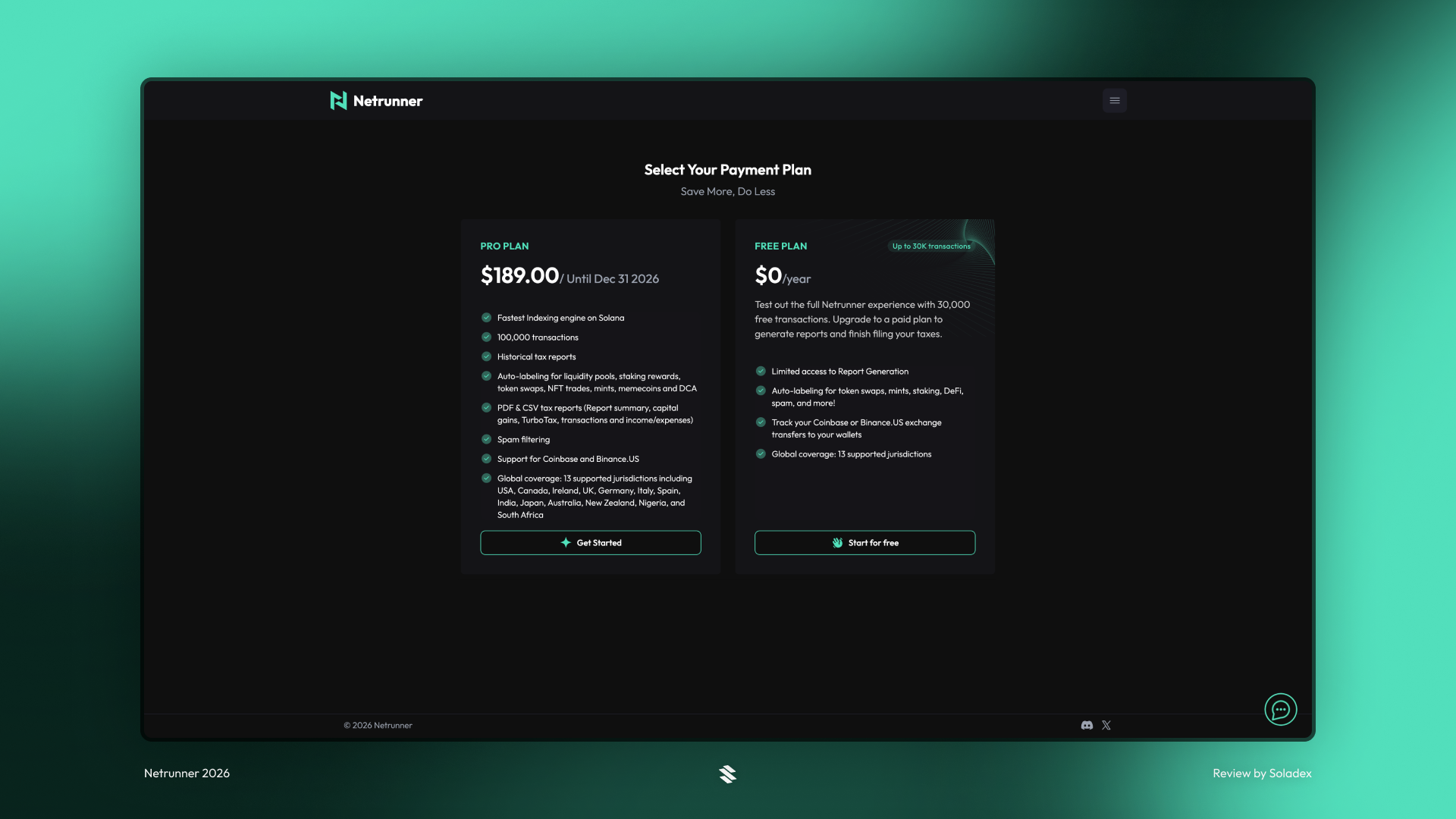 Showcasing the two different plan options available from Netrunner