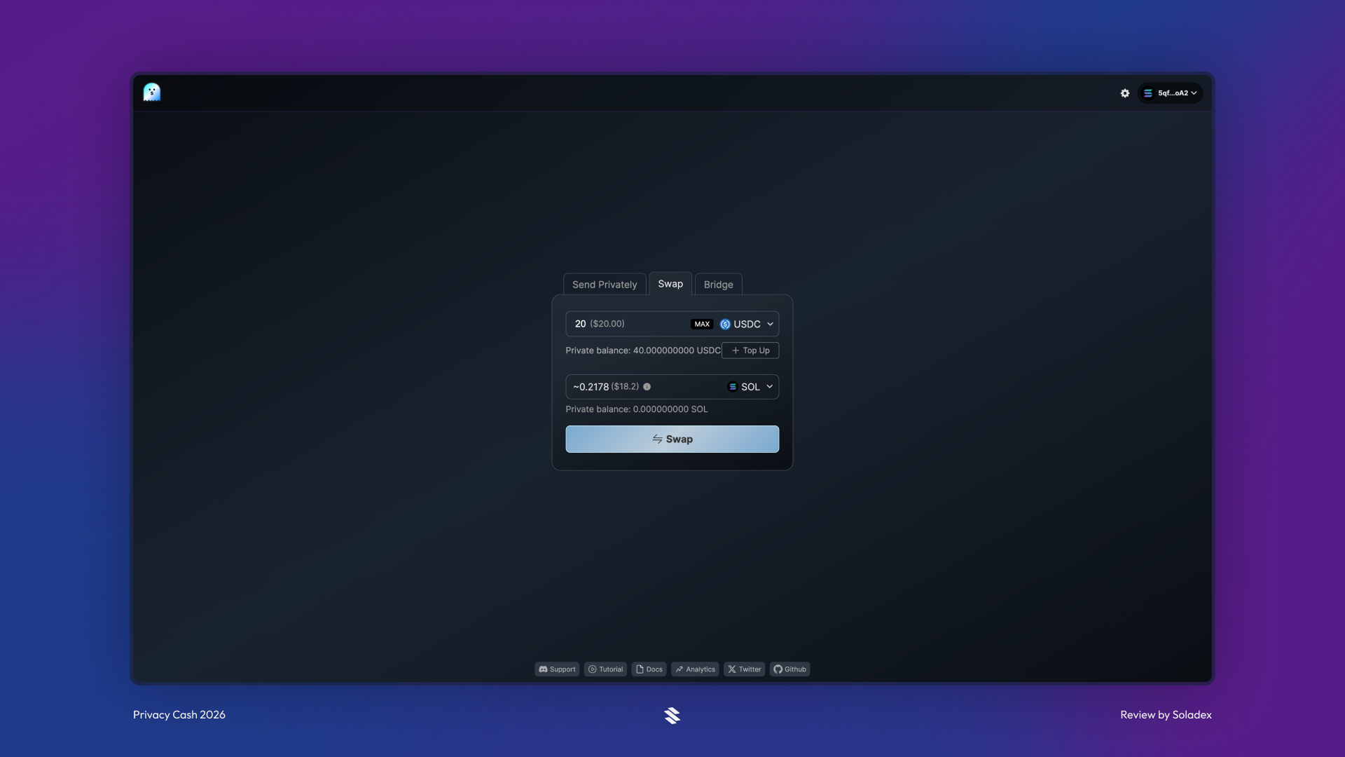 Executing a private Swap