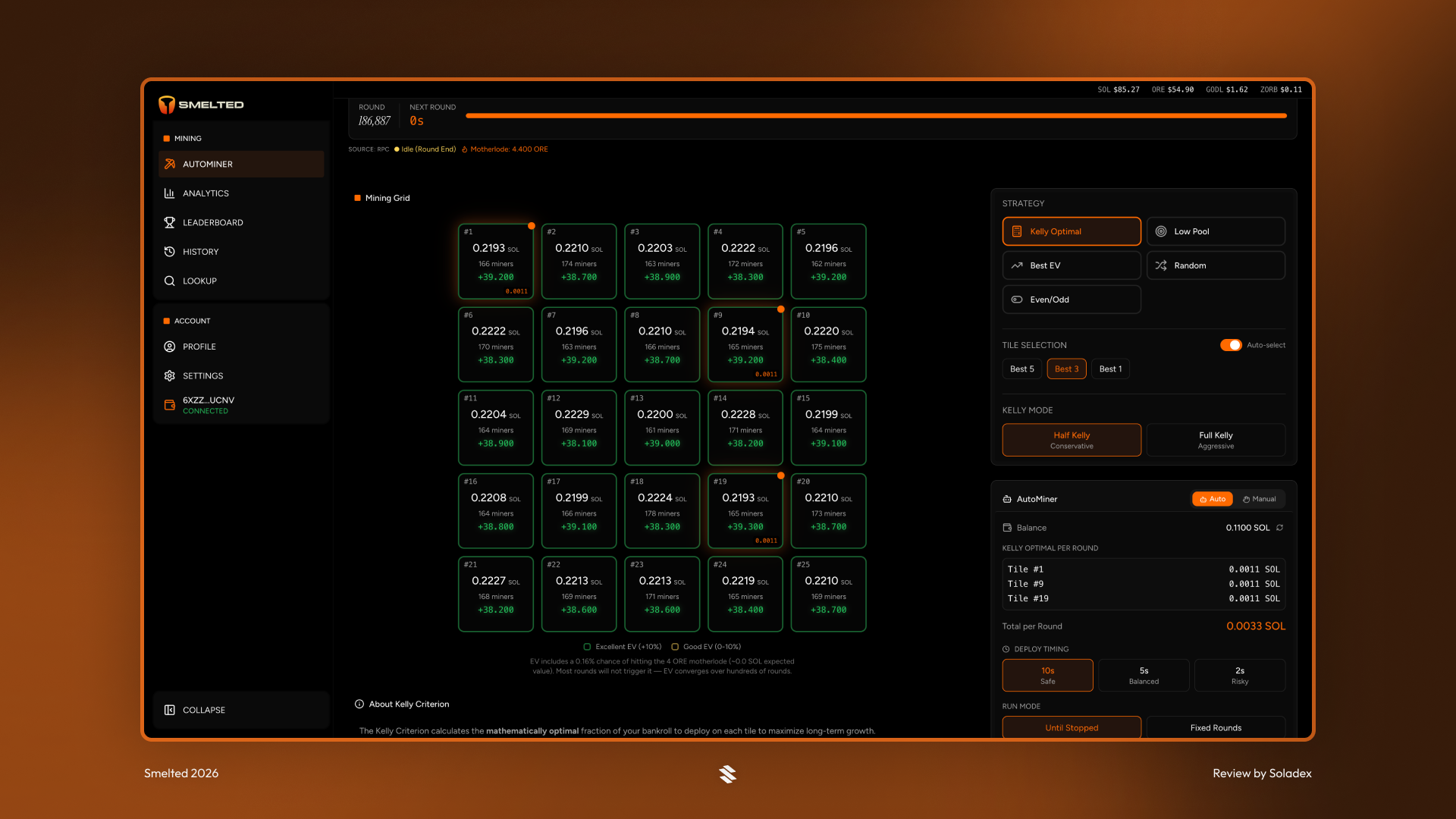 The Smelted mining grid, allowing for manual and automining capabilities