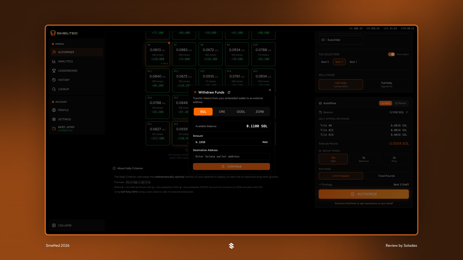Withdrawing assets from the Smelted platform