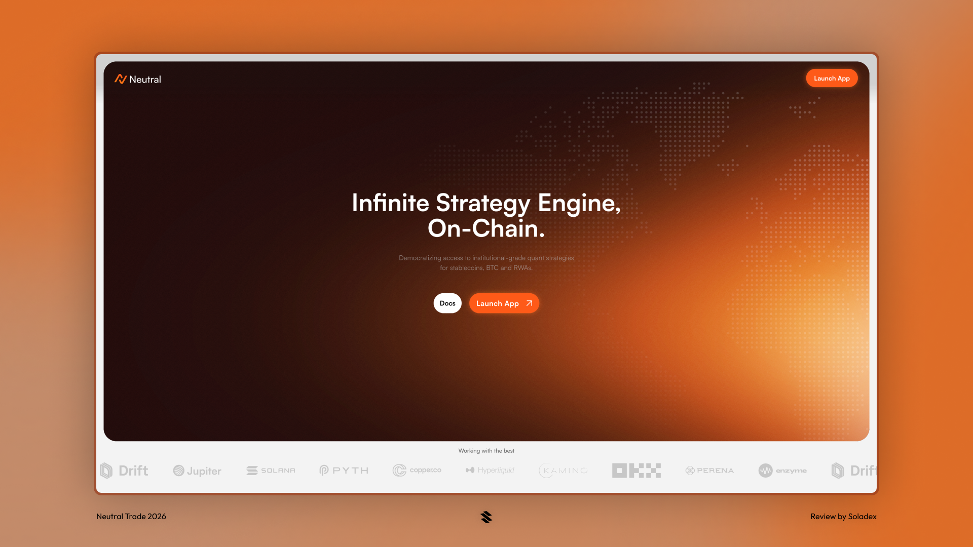 The Neutral Trade home page on Solana