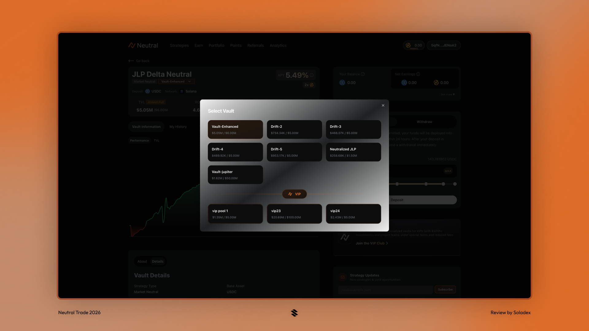 Showcasing the various available vaults to deposit into.