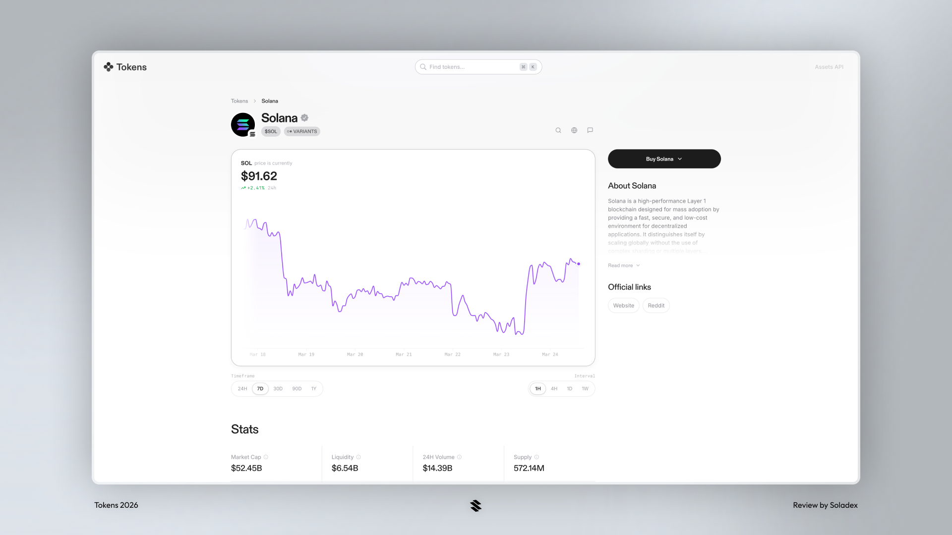 Showcasing an asset listing page on the Tokens app