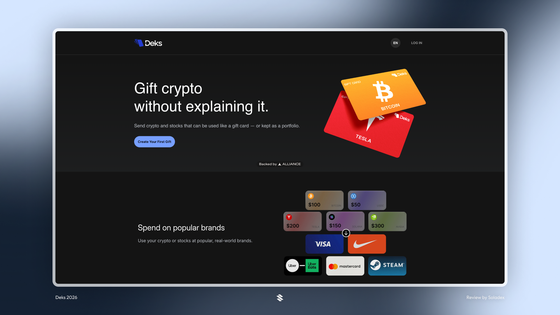 The Deks gift card platform on Solana
