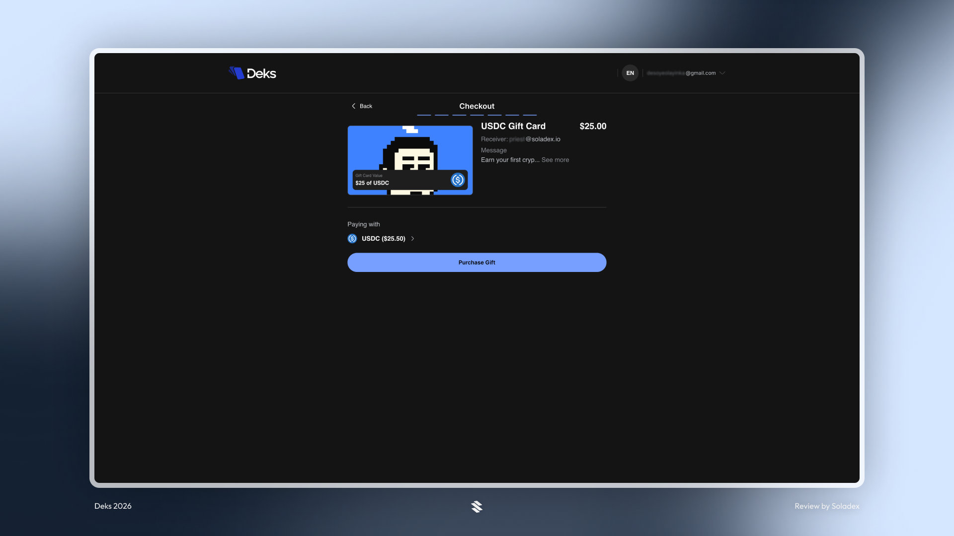 Purchasing the USDC gift