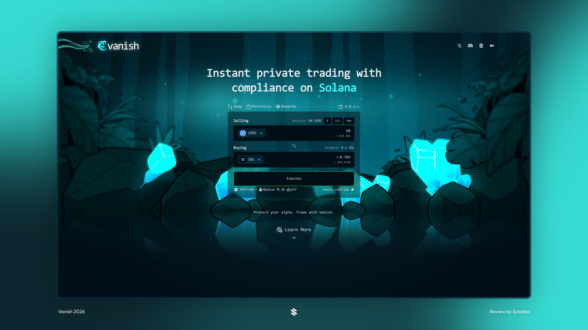 Trading tokens privately using the Vanish app