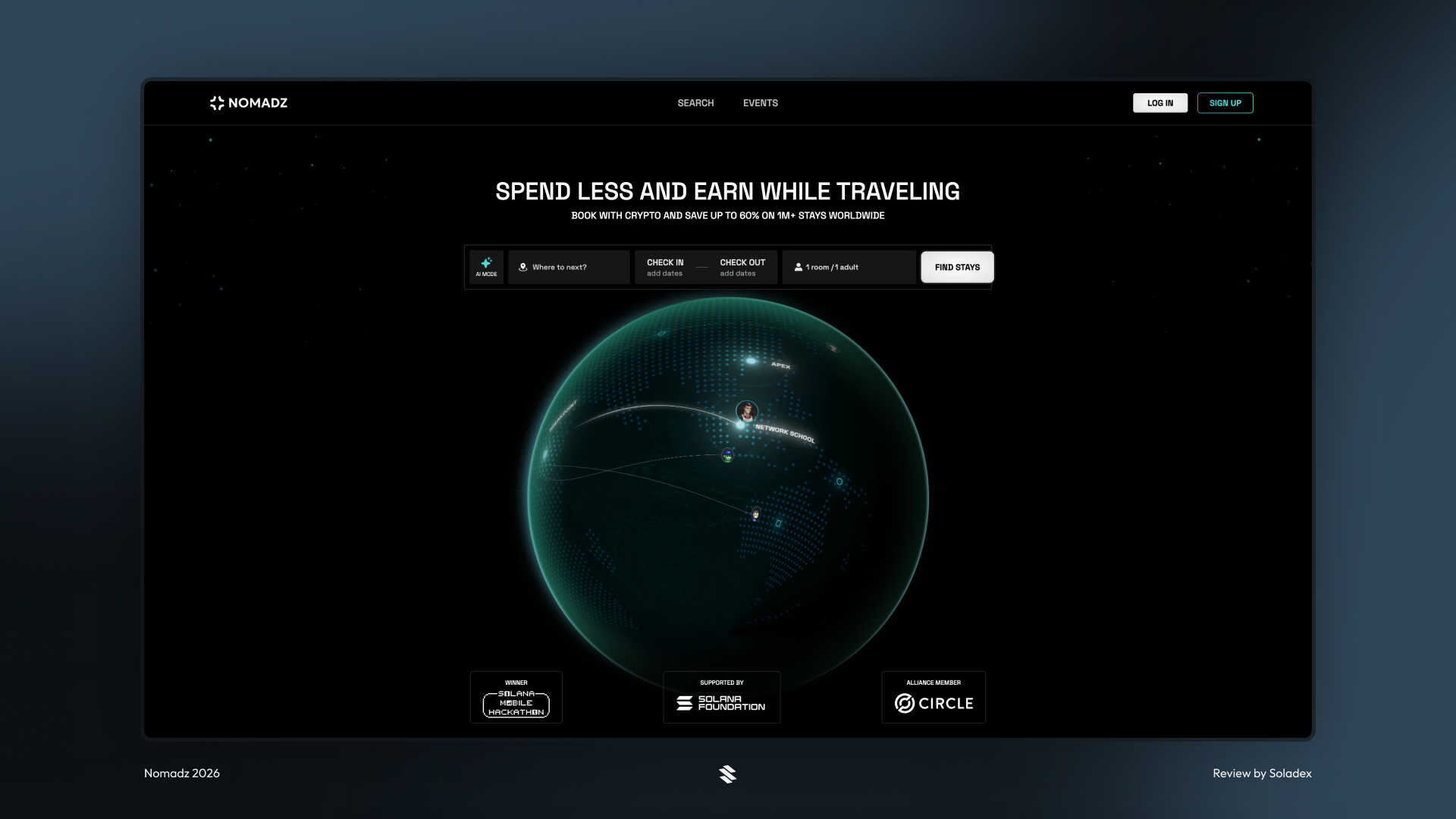 The Nomadz app home screen