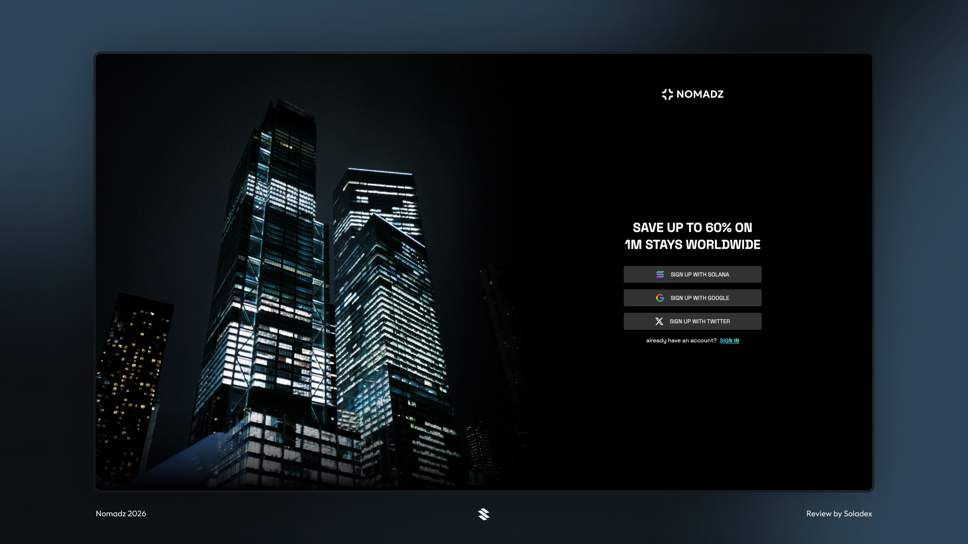 Creating a Nomadz account in order to book travel