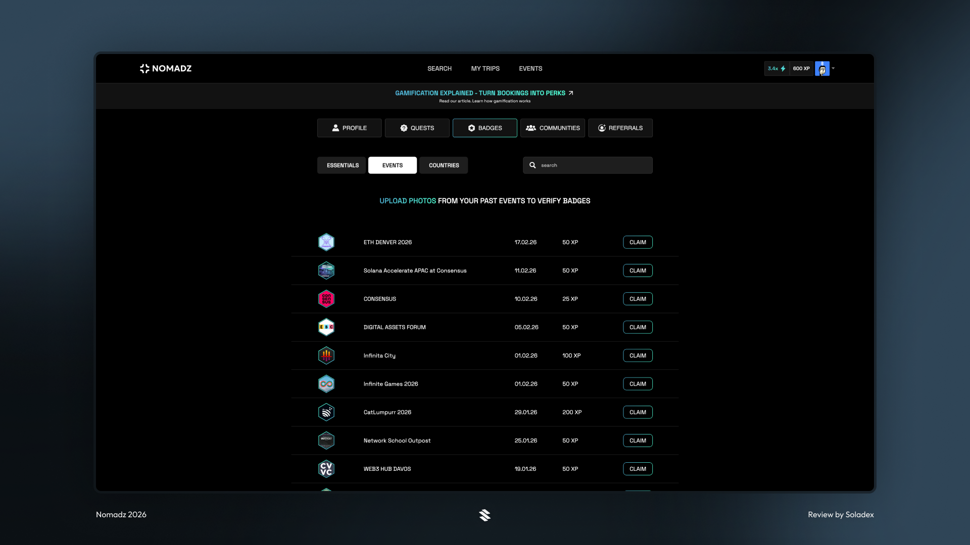 Claiming badges inside the app for completing various tasks