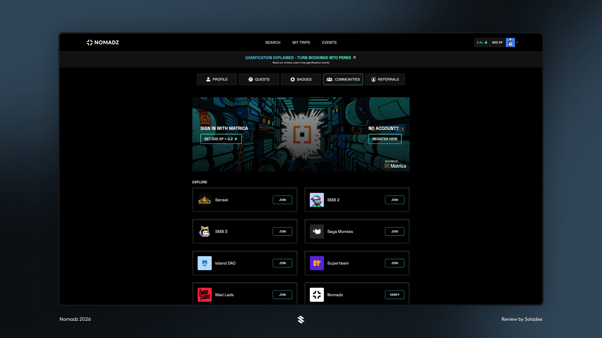 Join communities via the built in Matrica integration