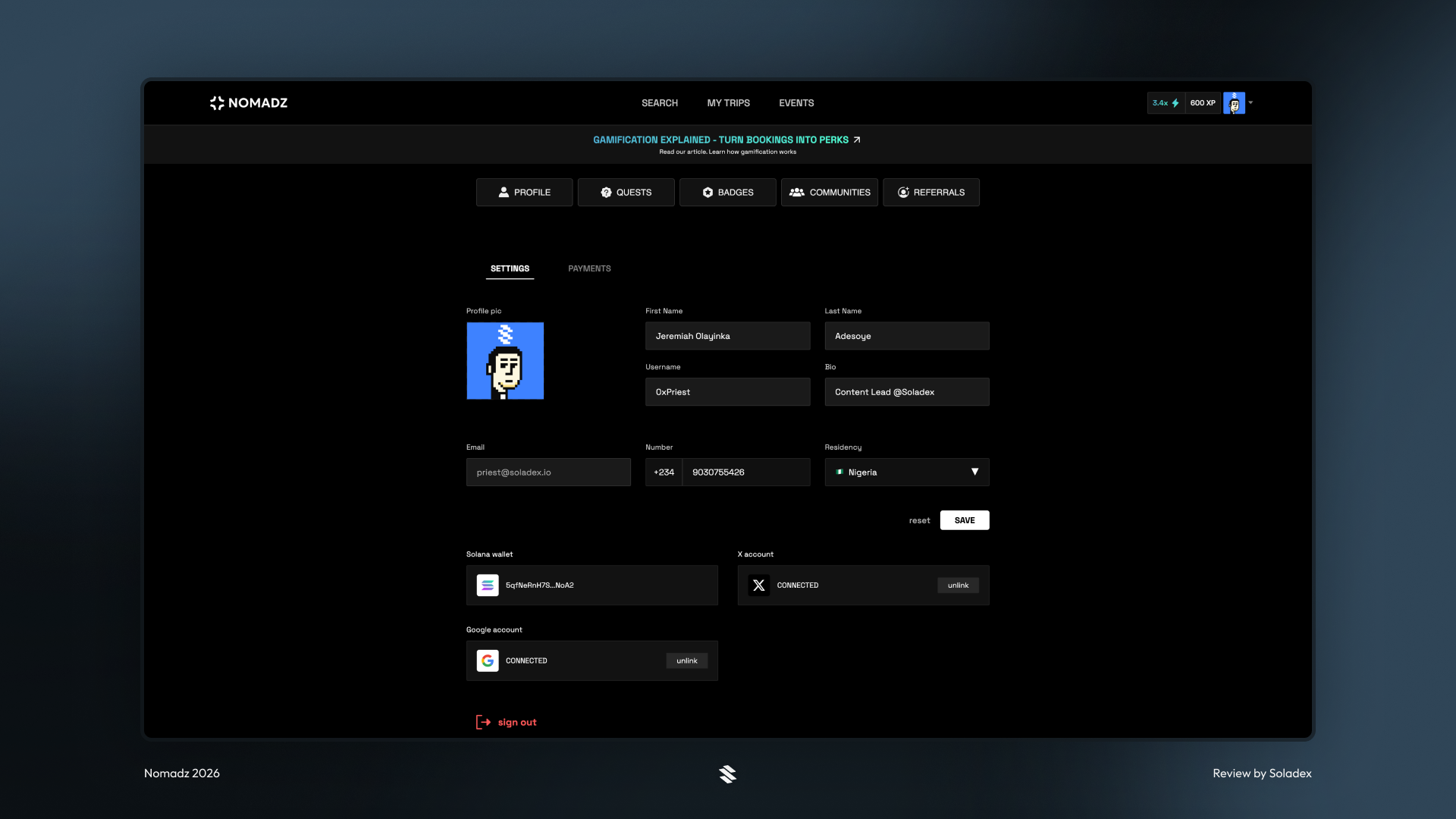 Changing profile settings
