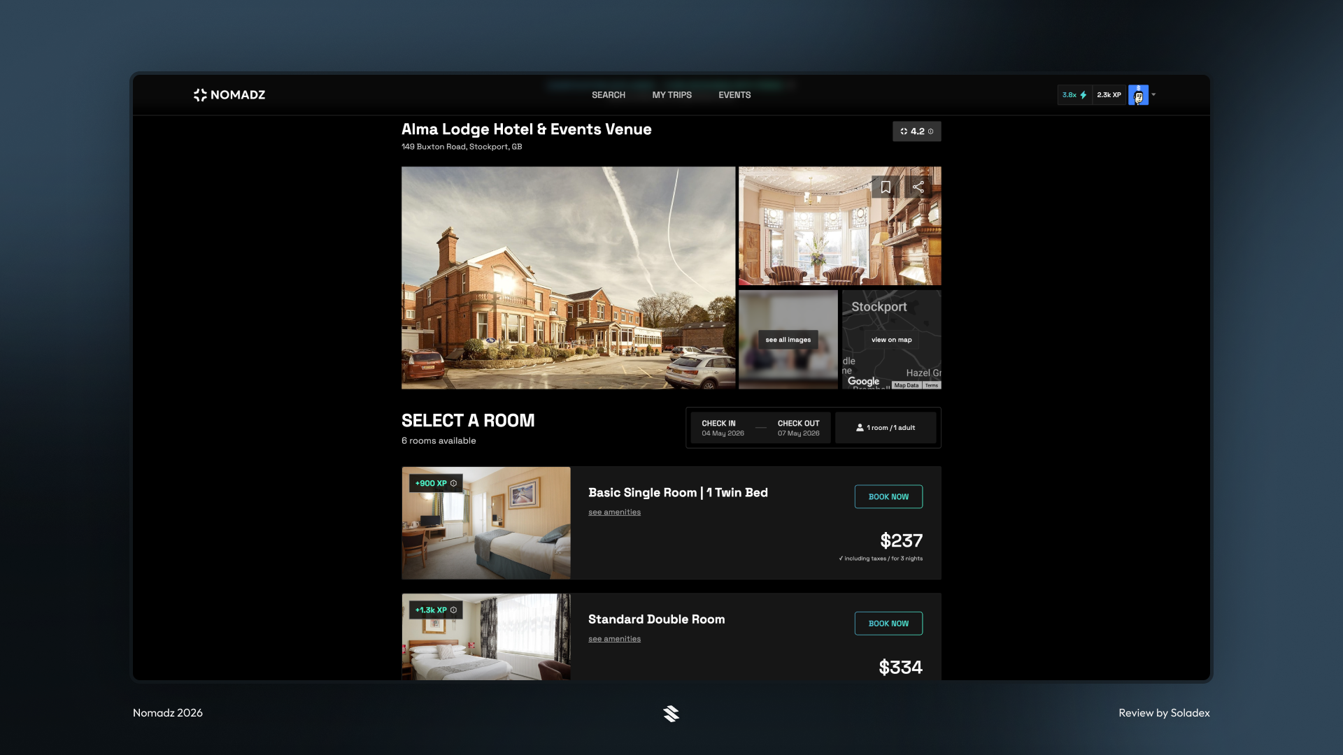 Just like on a traditional travel booking site, you can select from a large variety of rooms depending on which hotel you choose.