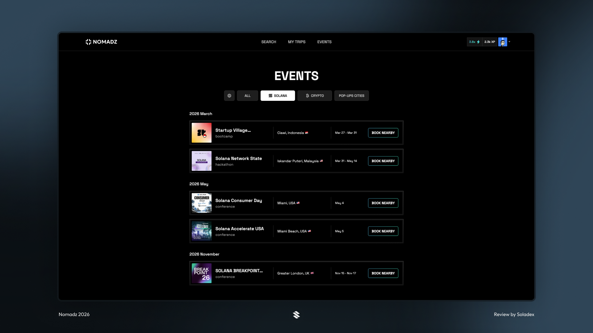 Nomadz features a feed of upcoming events that allows you to easily find accommodations near the venues.