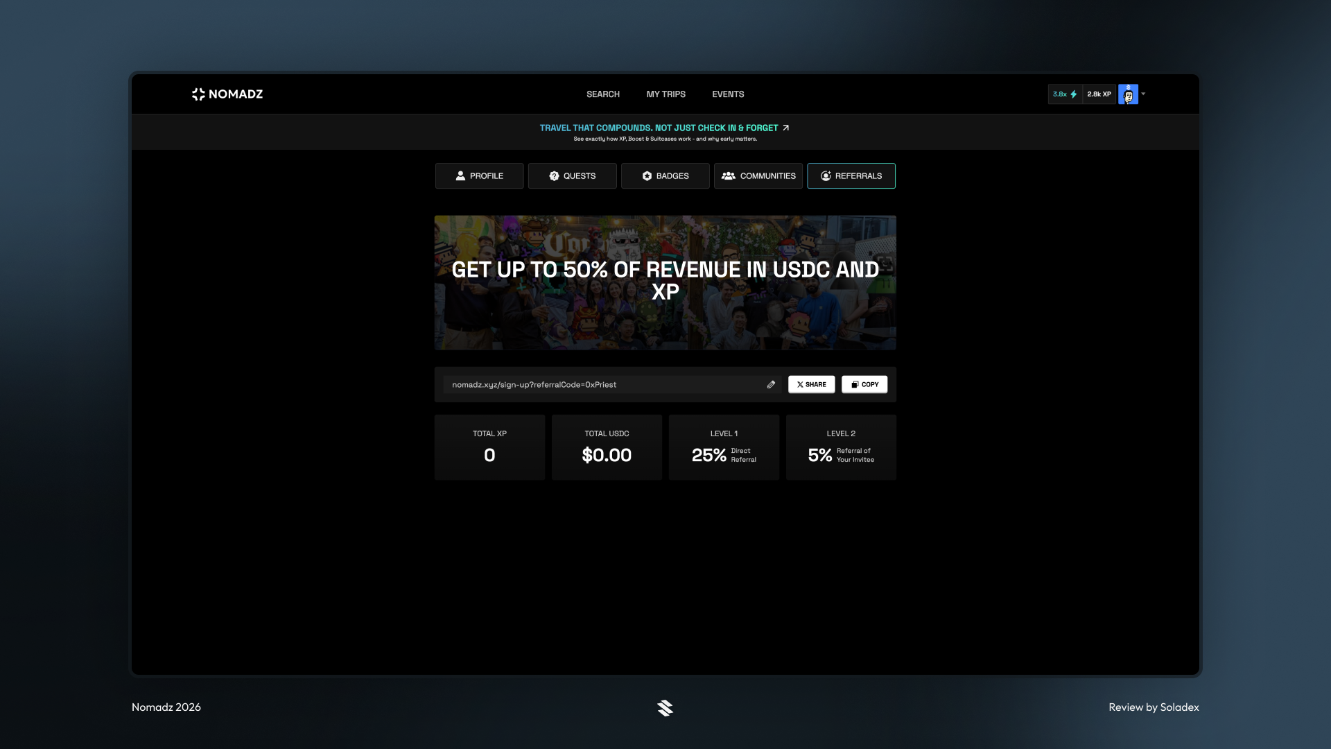 With the Nomadz referral program, you can earn up to 50% of the revenue from each user you refer!