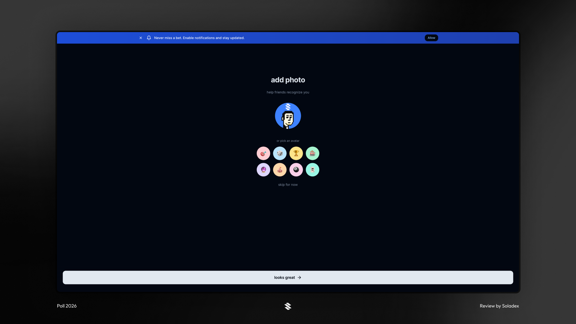 Creating a profile inside the Poll app