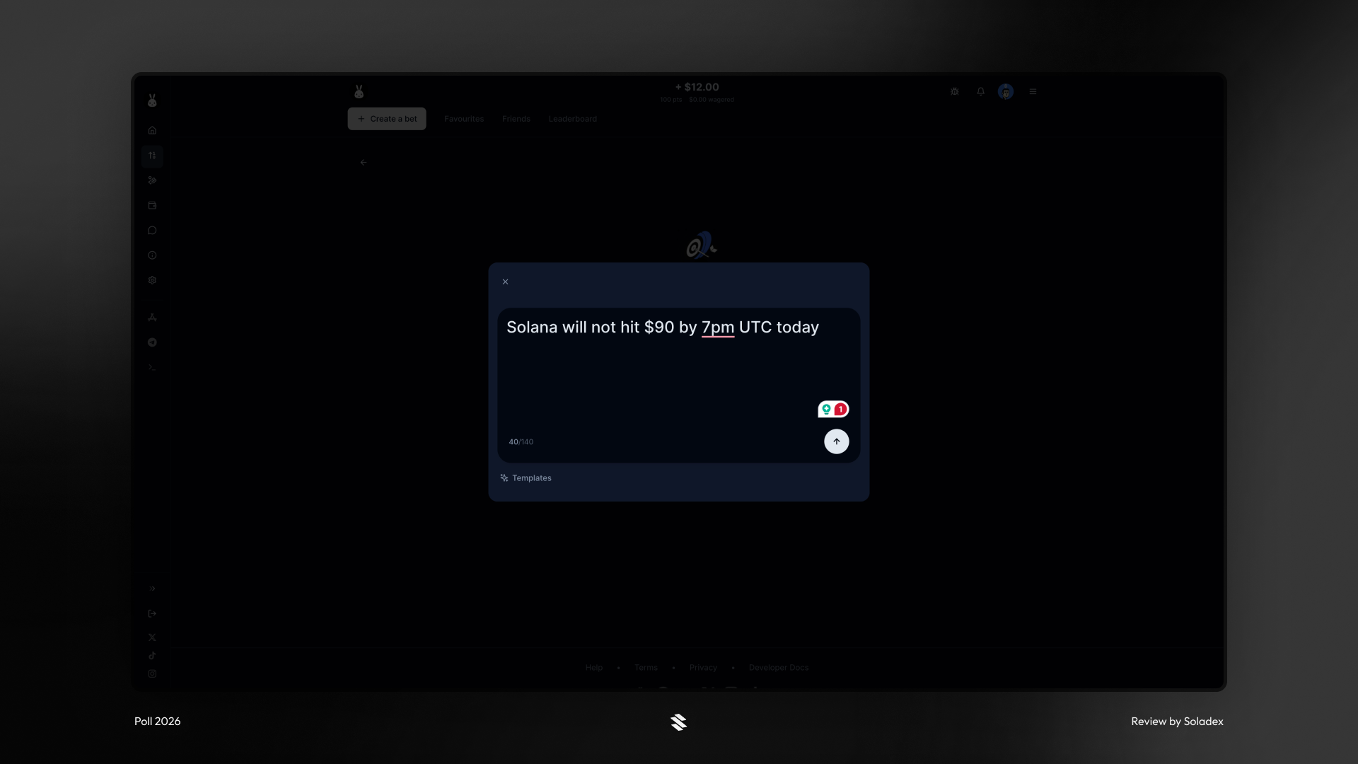 Creating a new bet on Poll based on the future price of Solana