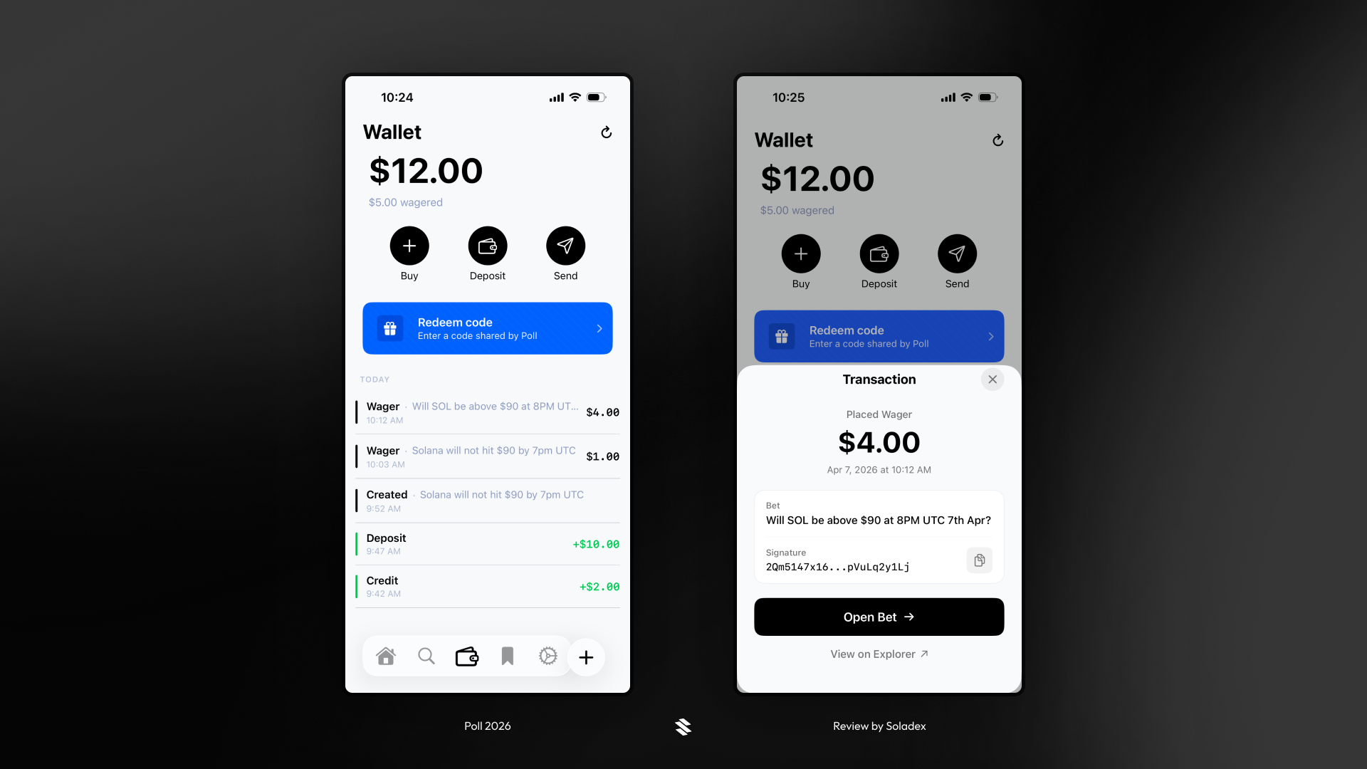 Viewing our wallet balance inside the Poll iOS app