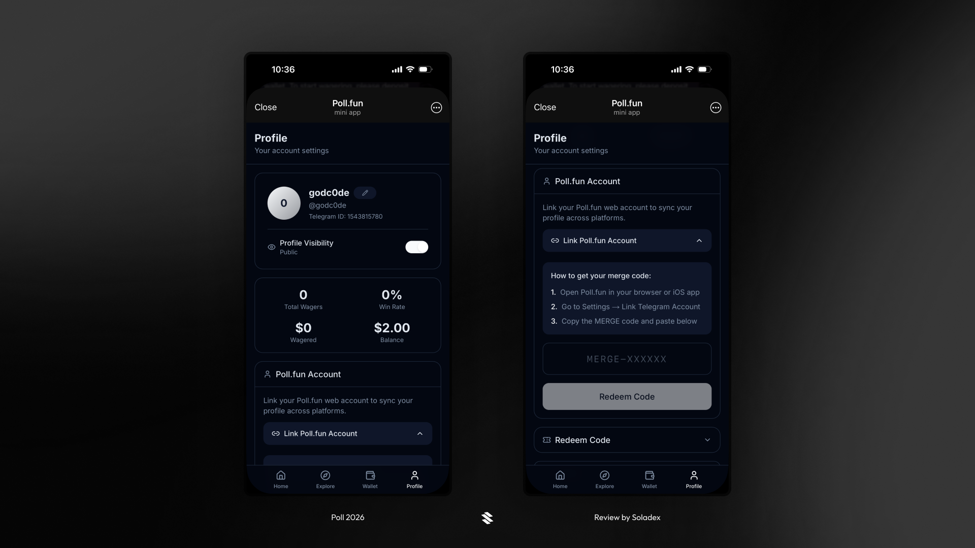Viewing a profile inside the Poll telegram app