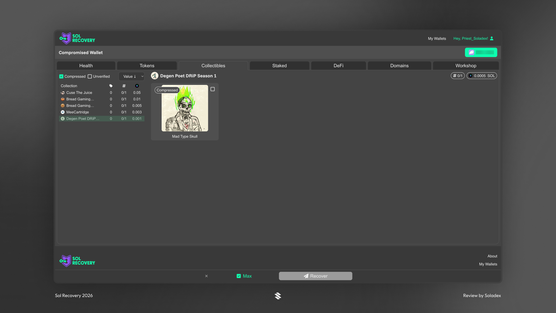 Viewing collectibles/NFTs inside the wallet