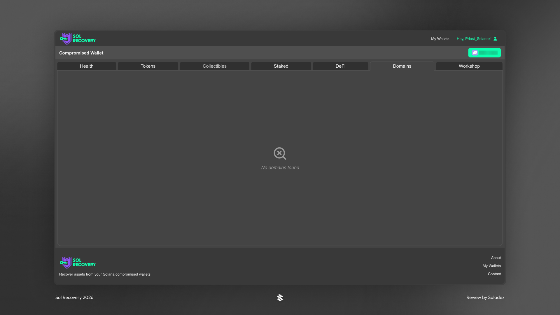 Sol Recovery shows any linked domains to the wallet address