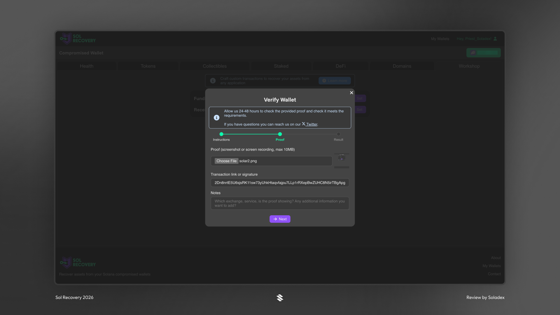 Finalizing ownership verification before submitting