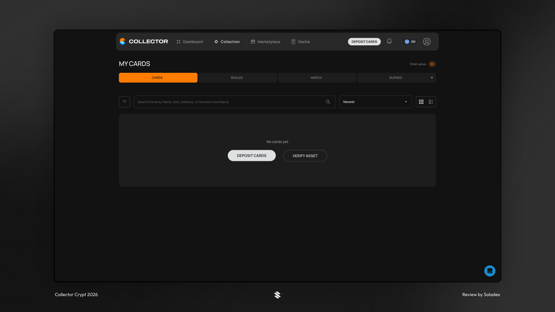 The My Cards area inside the Collector Crypt app