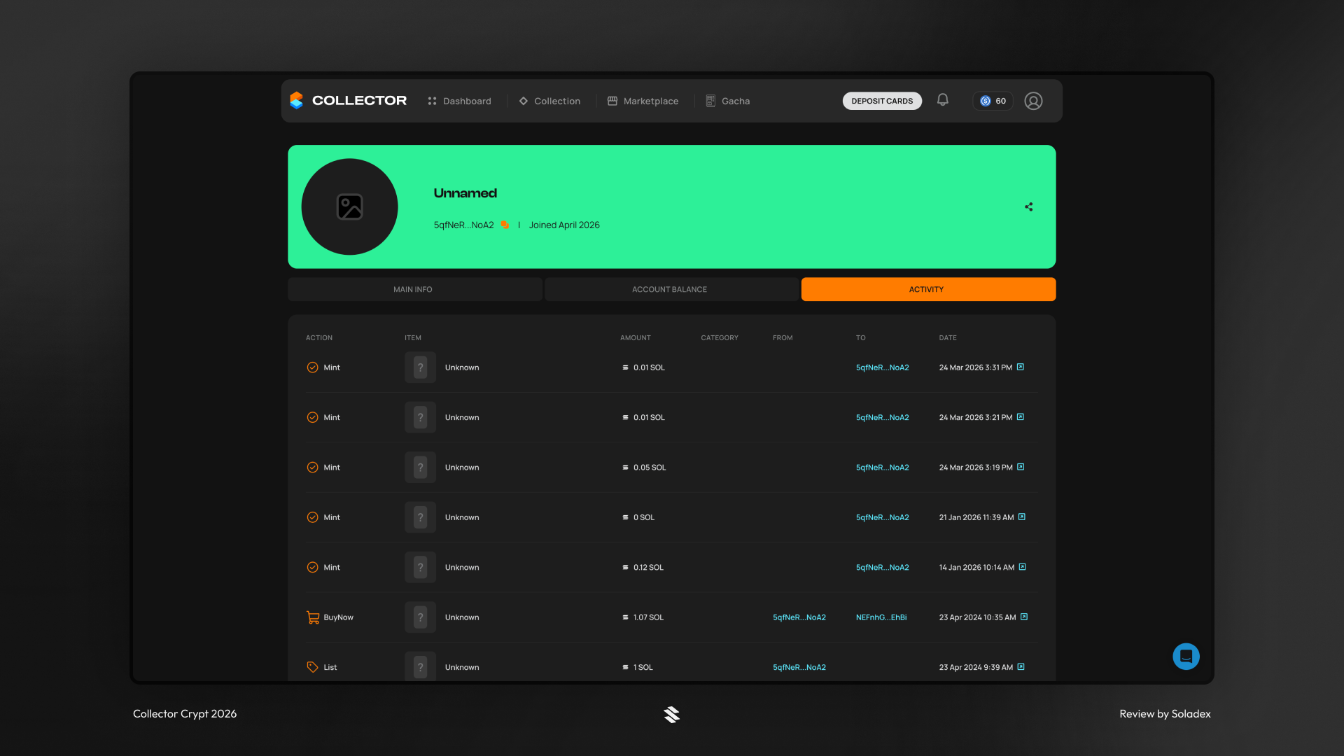 The settings page allows you to check account activity.