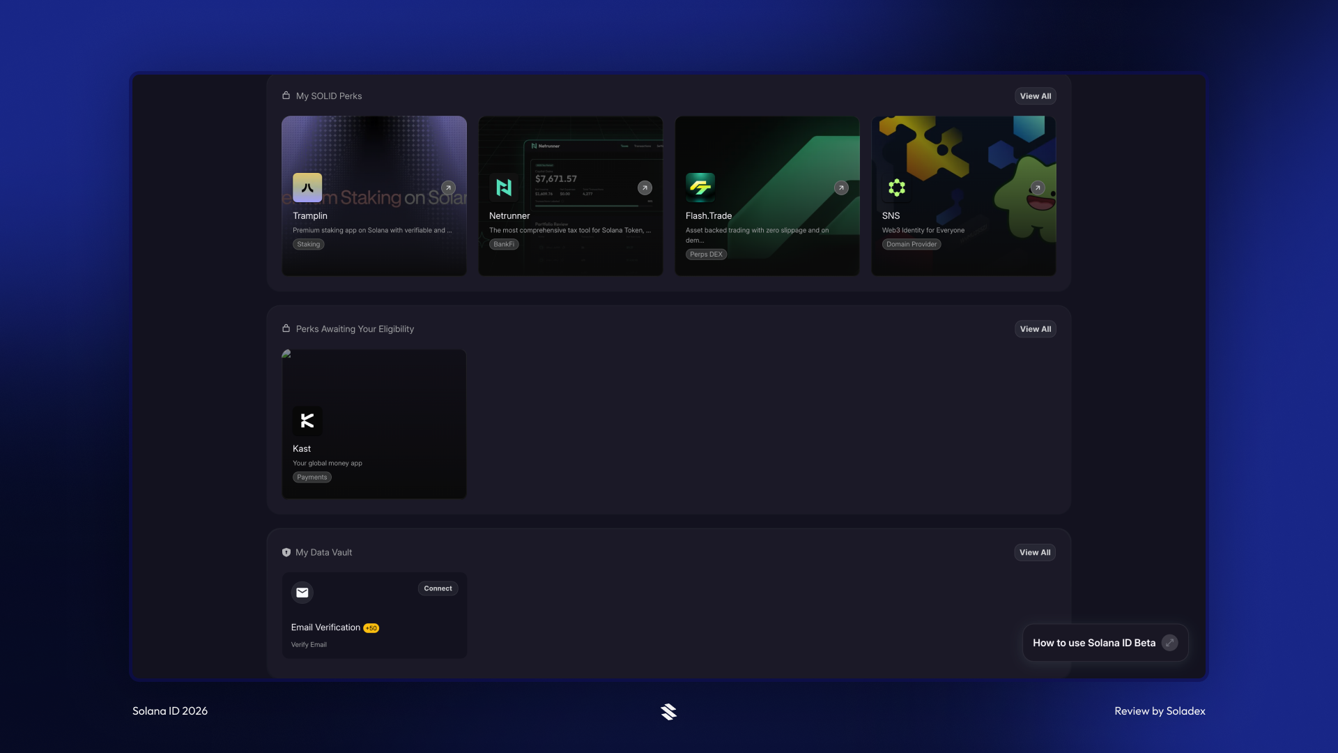 Some unlocked ecosystem perks available on Solana.ID