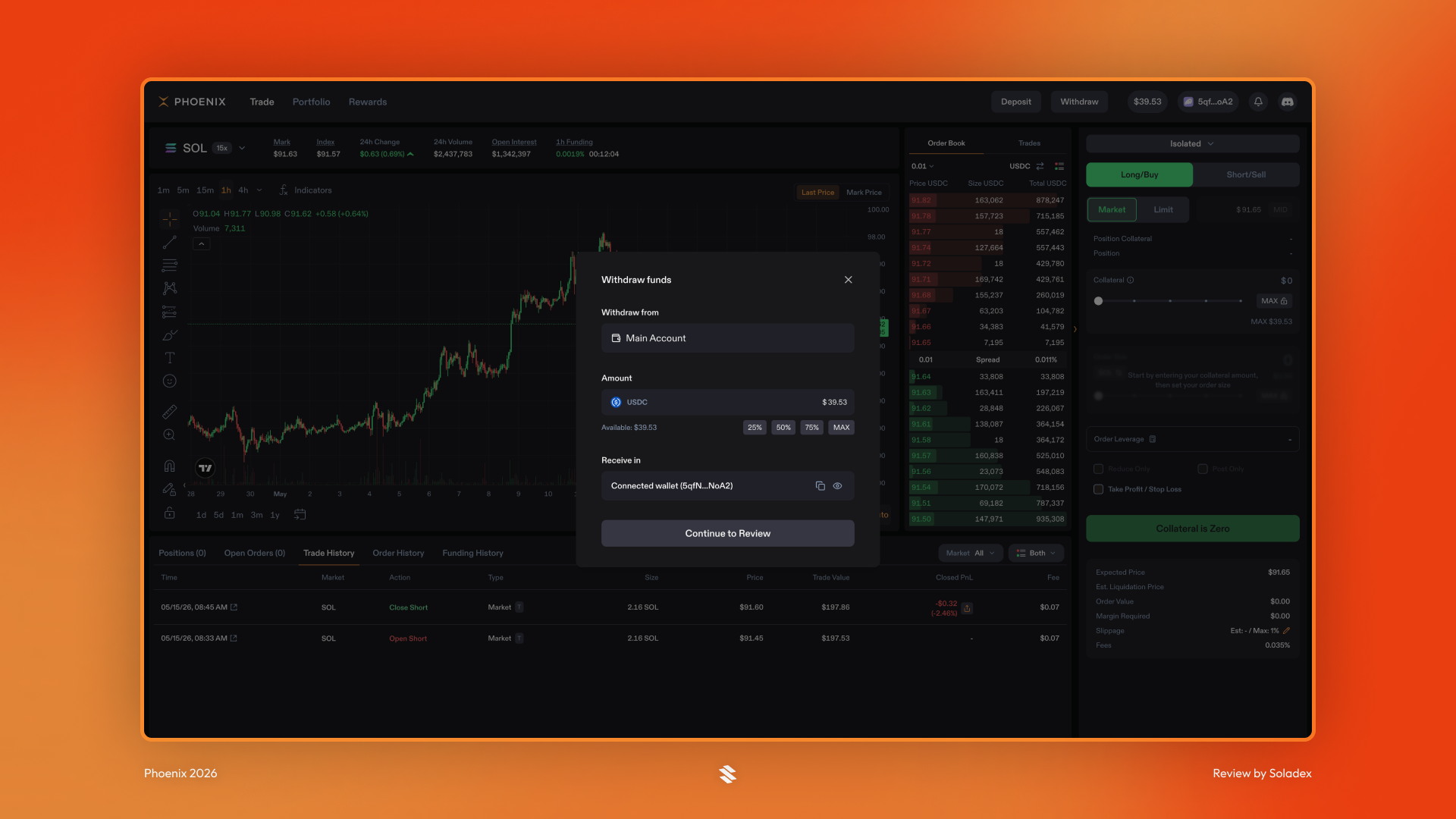 Withdrawing from the main account back to our Solana wallet