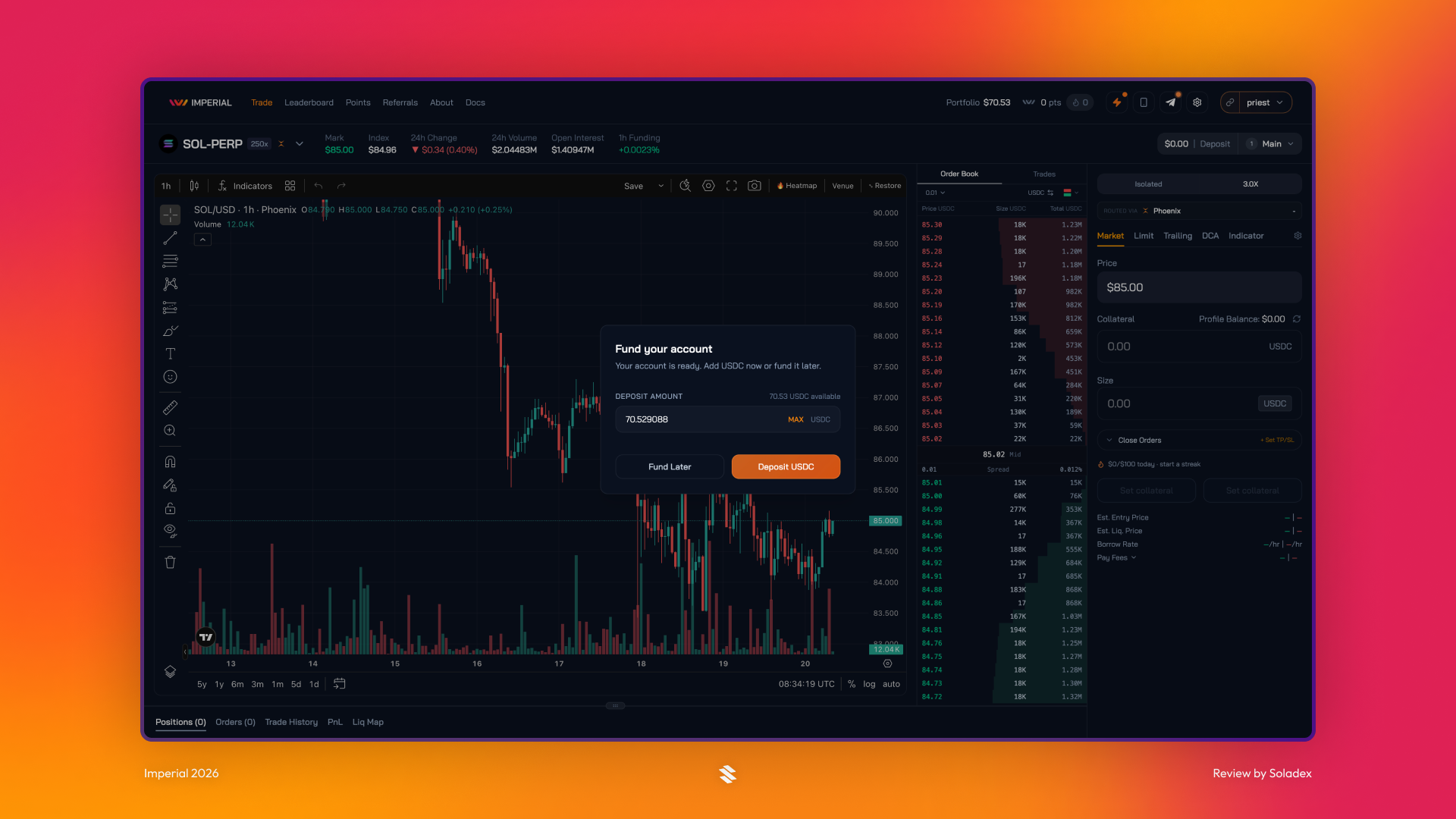 Funding our account with USDC to get started trading