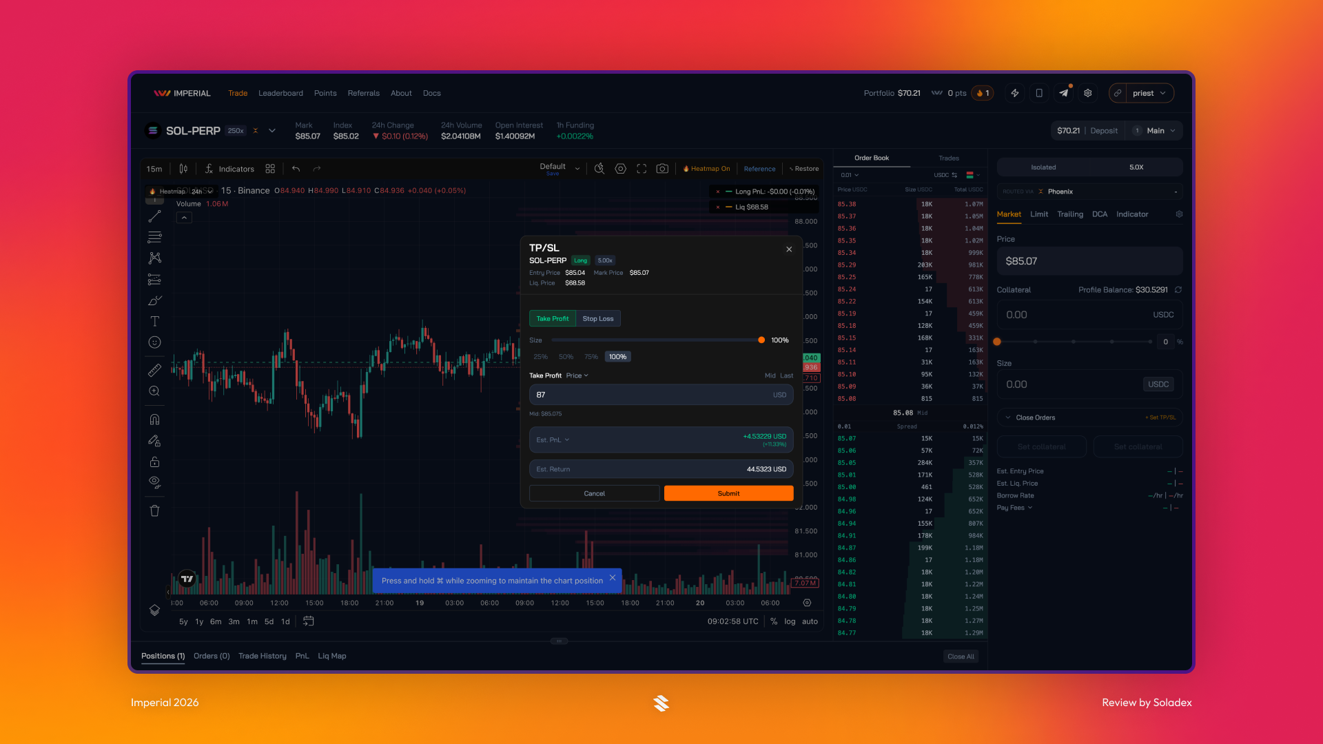 Setting a take profit / stop loss is as easy as setting the required values.