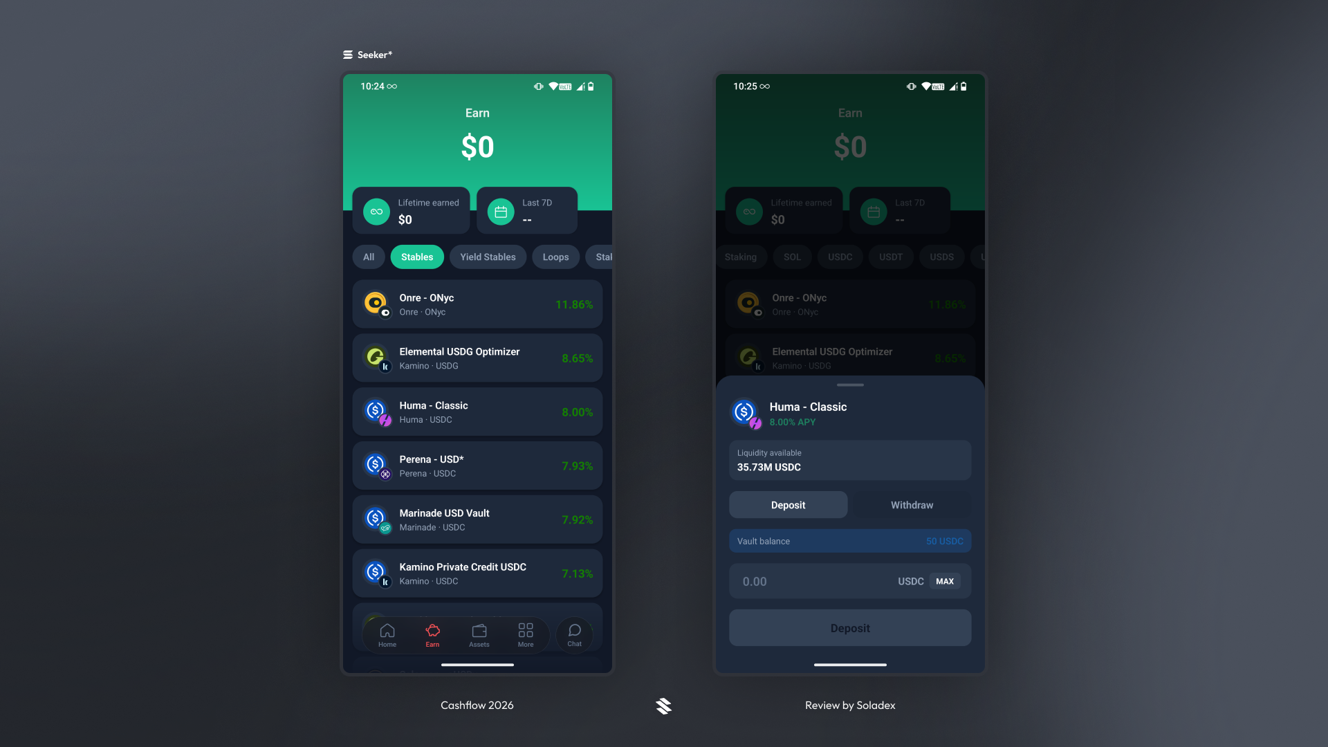 Having a look at some of the stablecoin markets available inside the Cashflow app on Solana.