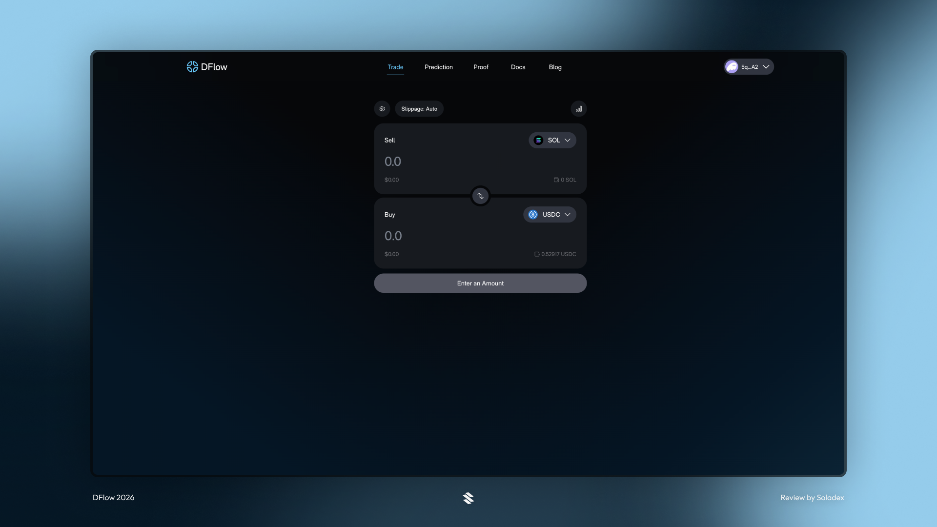 The DFlow homepage and main swap screen.