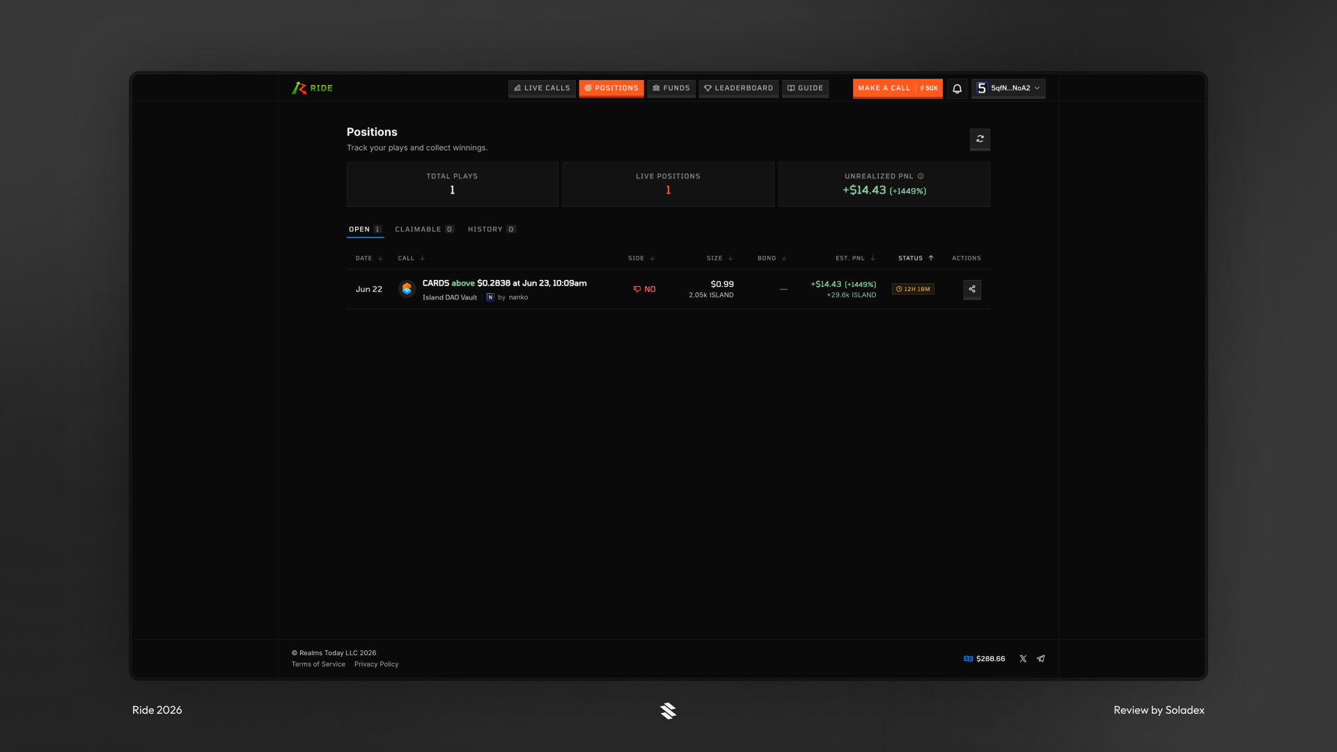 Viewing active positions on Ride