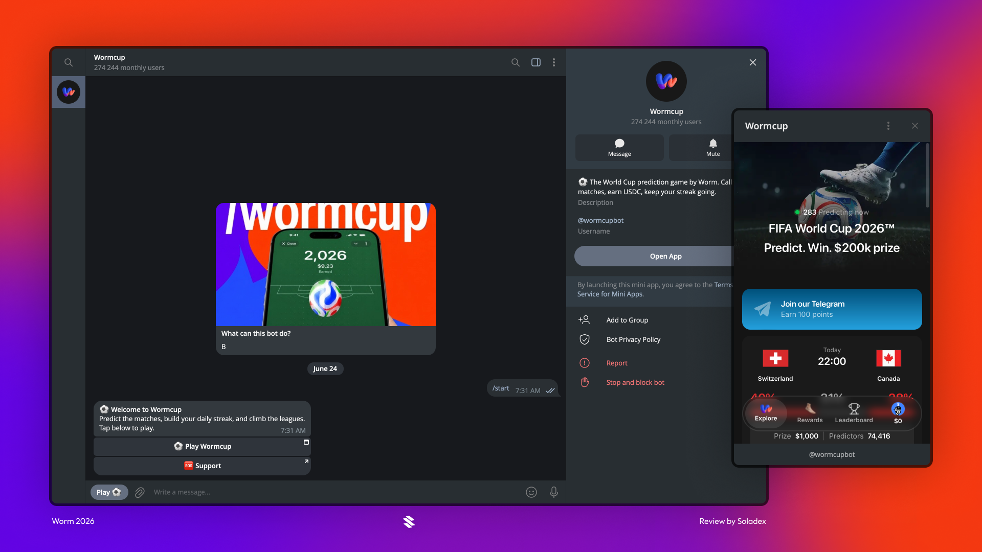 A preview of the Worm telegram bot, which allows you to manage your positions on the go without signing into a web browser.